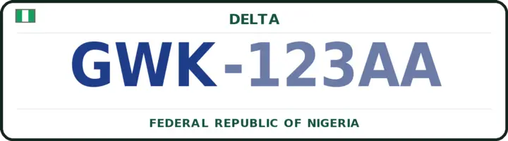 Nigerian number plate with the GWK code — Aniocha-South, Delta