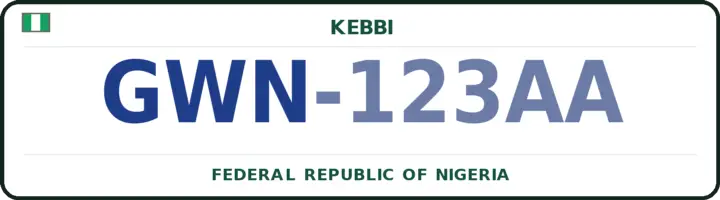 Plaque d'immatriculation nigériane portant le code GWN — Gwandu, Kebbi