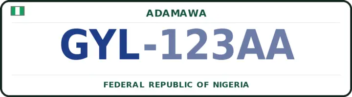 Plaque d'immatriculation nigériane portant le code GYL — Mubi-South, Adamawa