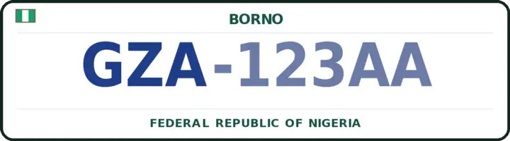 Nigerian number plate with the GZA code — Gwoza, Borno
