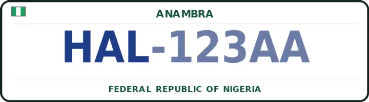 Nigerian number plate with the HAL code — Ihiala, Anambra