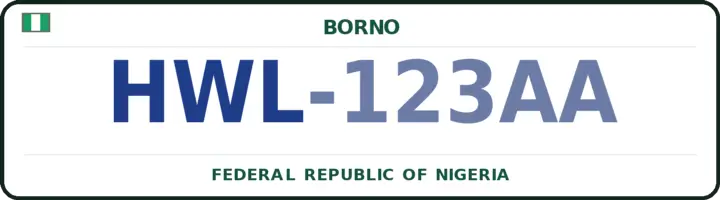 Nigerian number plate with the HWL code — Hawul, Borno
