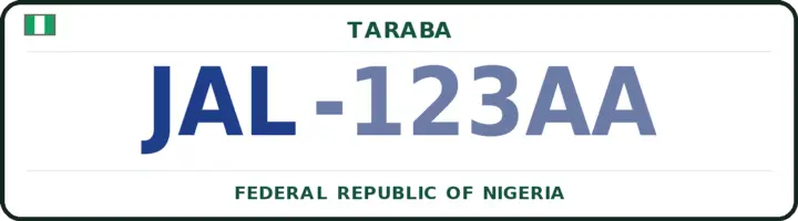 Nigerian number plate with the JAL code — Jalingo, Taraba