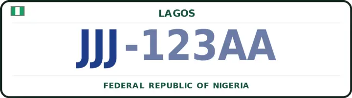 Nigerian number plate with the JJJ code — Ojo, Lagos