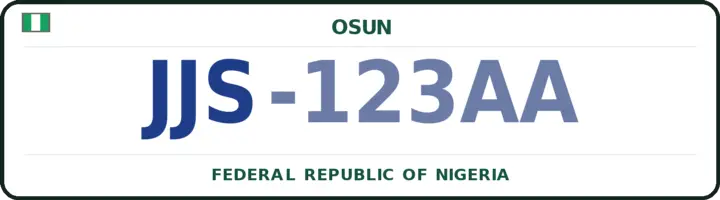 Nigerian number plate with the JJS code — Ori-Ade, Osun