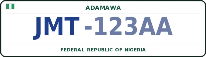 Nigerian number plate with the JMT code — Yola North, Adamawa