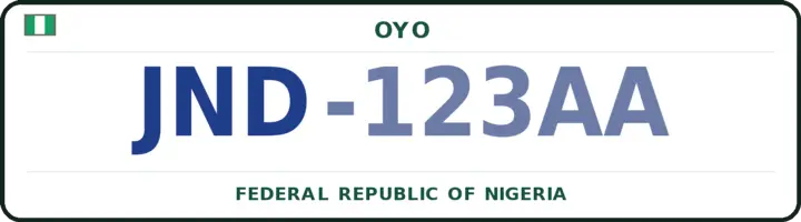 Nigerian number plate with the JND code — Oyo West, Oyo