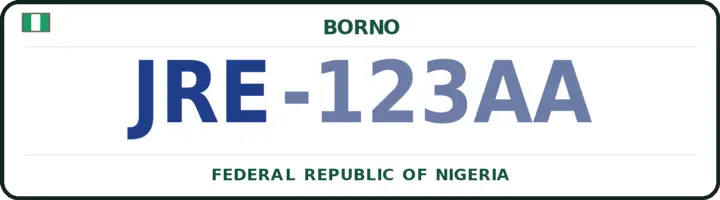 Nigerian number plate with the JRE code — Jere, Borno