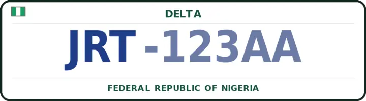 Nigerian number plate with the JRT code — Ughelli-South, Delta