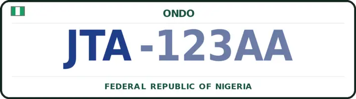Nigerian number plate with the JTA code — Akure North, Ondo