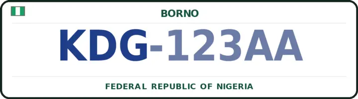 Nigerian number plate with the KDG code — Konduga, Borno