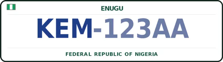 Plaque d'immatriculation nigériane portant le code KEM — Isi-Uzo, Enugu