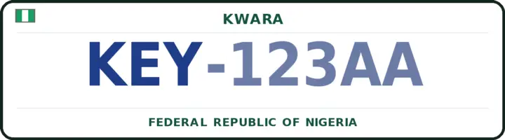 Nigerian number plate with the KEY code — Ilorin-East, Kwara