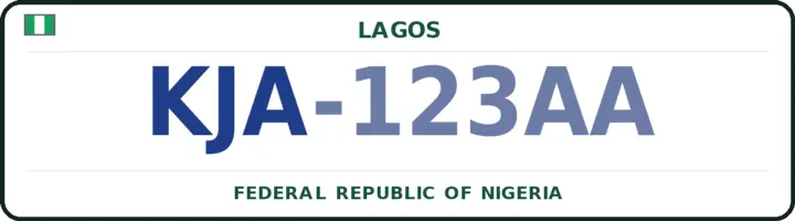 Nigerian number plate with the KJA code — Ikeja, Lagos