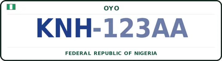 Plaque d'immatriculation nigériane portant le code KNH — Ogbomoso-North, Oyo