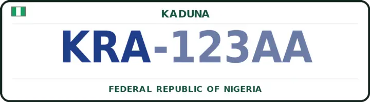 Nigerian number plate with the KRA code — Kaura, Kaduna
