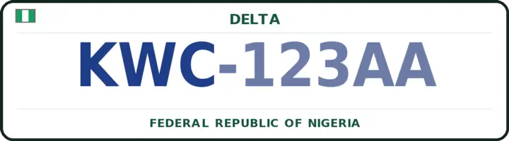 Nigerian number plate with the KWC code — Ndokwa-West, Delta