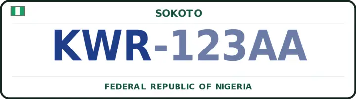 Nigerian number plate with the KWR code — Kware, Sokoto