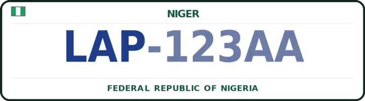Nigerian number plate with the LAP code — Lapai, Niger