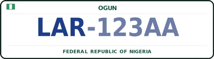 Nigerian number plate with the LAR code — Yewa South, Ogun