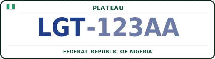 Nigerian number plate with the LGT code — Langtang-North, Plateau