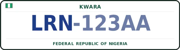 Nigerian number plate with the LRN code — Ilorin-West, Kwara
