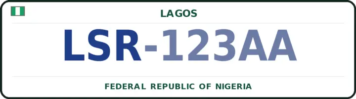 Nigerian number plate with the LSR code — Surulere, Lagos