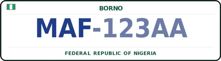 Nigerian number plate with the MAF code — Mafa, Borno