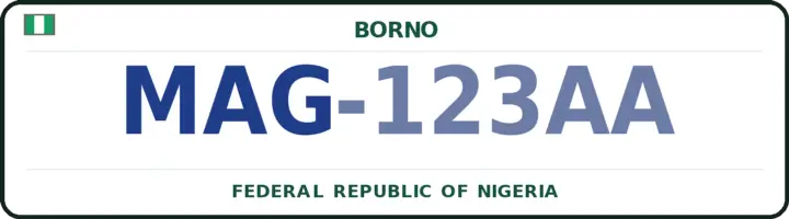 Nigerian number plate with the MAG code — Maiduguri, Borno