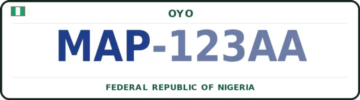 Nigerian number plate with the MAP code — Ibadan-South-East, Oyo