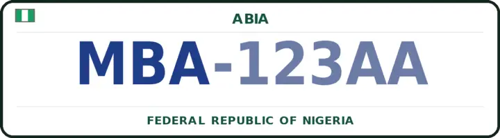 Nigerian number plate with the MBA code — Isiala-Ngwa South, Abia