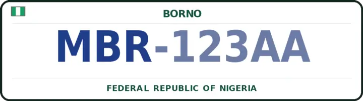 Nigerian number plate with the MBR code — Mobbar, Borno