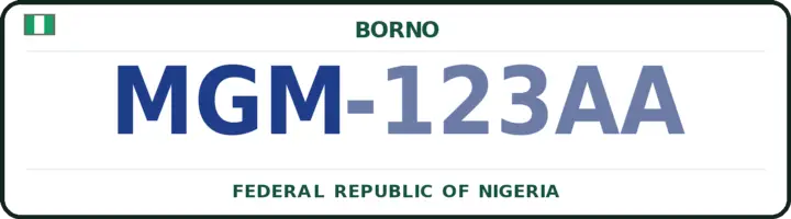 Nigerian number plate with the MGM code — Magumeri, Borno