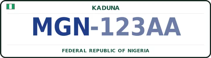Nigerian number plate with the MGN code — Soba, Kaduna