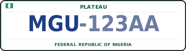 Nigerian number plate with the MGU code — Mangu, Plateau
