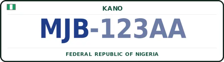 Nigerian number plate with the MJB code — Minjibir, Kano