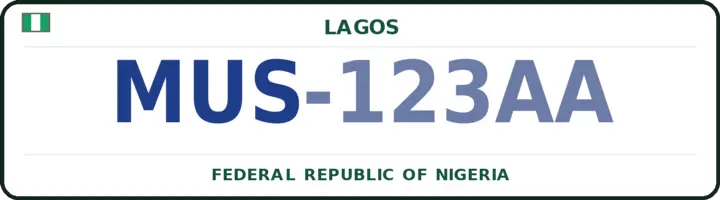 Nigerian number plate with the MUS code — Mushin, Lagos
