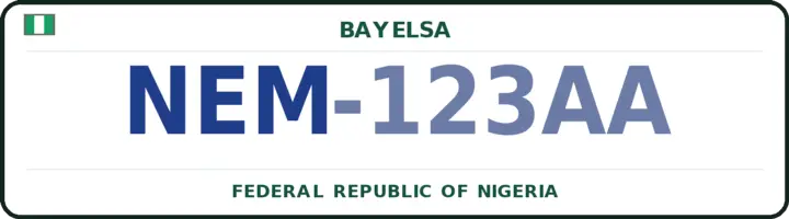 Nigerian number plate with the NEM code — Nembe, Bayelsa
