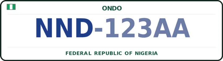 Nigerian number plate with the NND code — Ondo West, Ondo