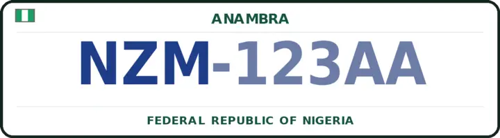 Plaque d'immatriculation nigériane portant le code NZM — Anambra-West, Anambra