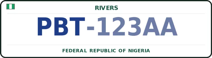 Nigerian number plate with the PBT code — Opobo/Nkoro, Rivers
