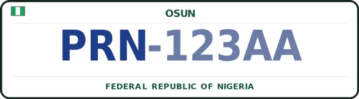 Nigerian number plate with the PRN code — Atakumosa East, Osun