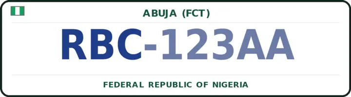 Nigerian number plate with the RBC code — Rubochi, Abuja