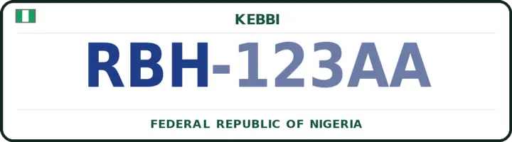 Nigerian number plate with the RBH code — Wasagu/Danko, Kebbi
