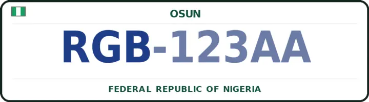 Plaque d'immatriculation nigériane portant le code RGB — Boripe, Osun