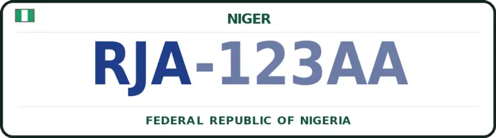 Nigerian number plate with the RJA code — Rijau, Niger