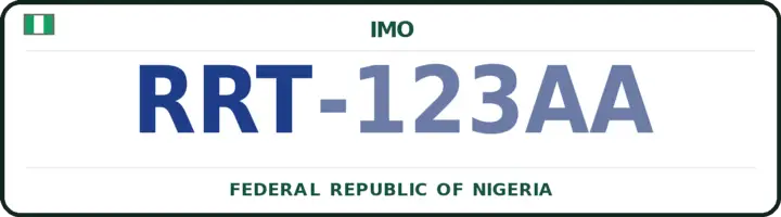 Nigerian number plate with the RRT code — Owerri-North, Imo