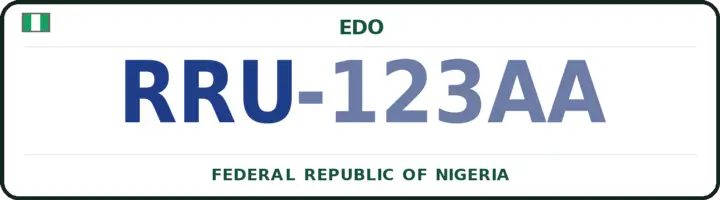 Nigerian number plate with the RRU code — Esan-Central, Edo
