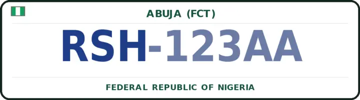 Nigerian number plate with the RSH code — Karshi, Abuja