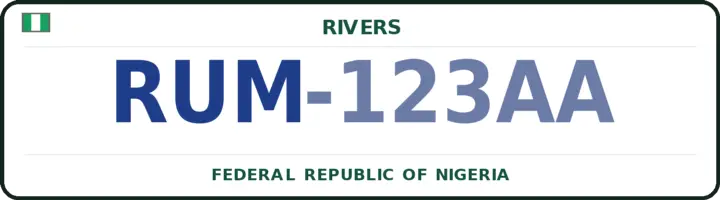 Nigerian number plate with the RUM code — Obio Akpor, Rivers